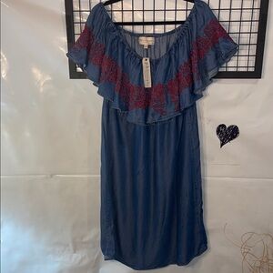 Philosophy Blue Midi Dress with Red Embroidery